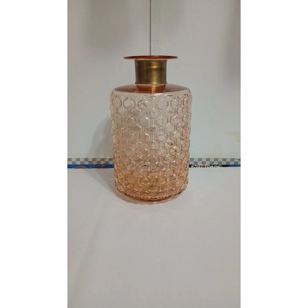 Gold Neck Pink Depression Bubble Glass Vase Vintage